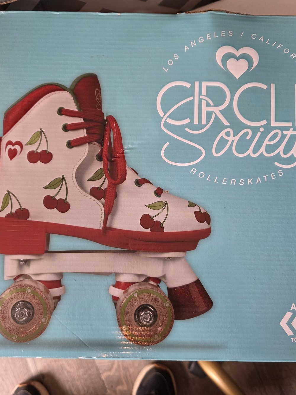Kids' White Roller Skates with Red Cherry Print